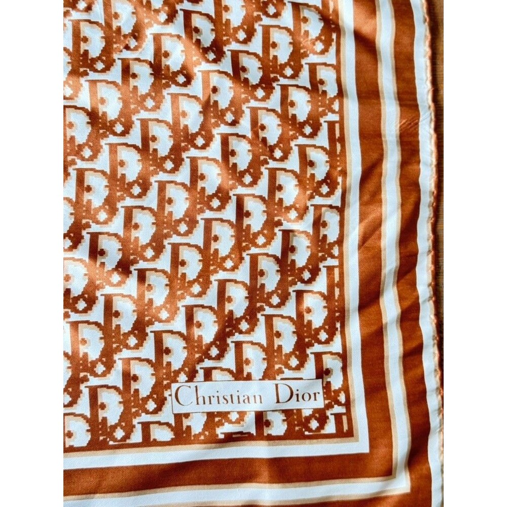 Christian Dior Silk Ivory Brown Trotter Square Scarf Luxury Old Money Classic - Picture 4 of 6